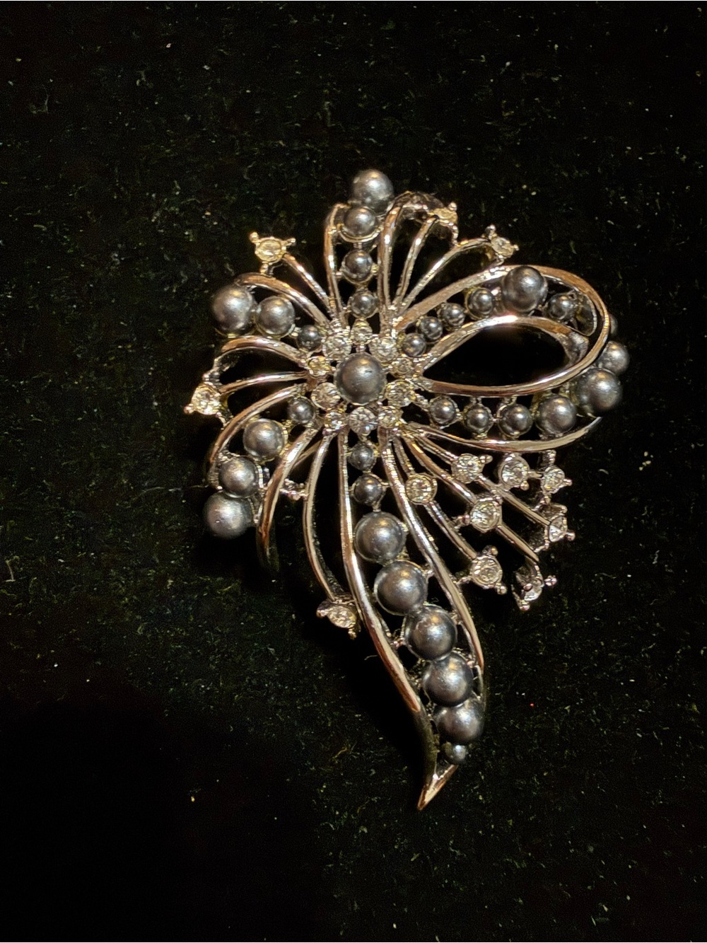 Nolan Miller Silver-Tone Pearl and Crystal Floral Brooch